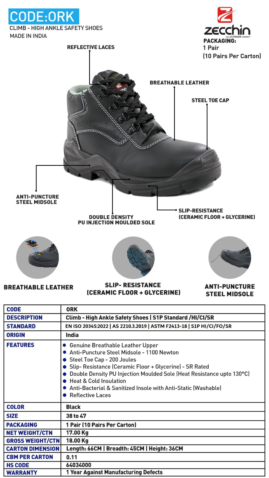 High Ankle S1P Grade Worker Safety Shoes
